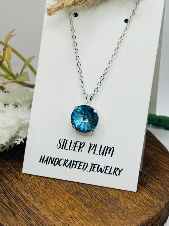 Jewelry - Silver Jeans Blue Crystal Pendant Necklace
